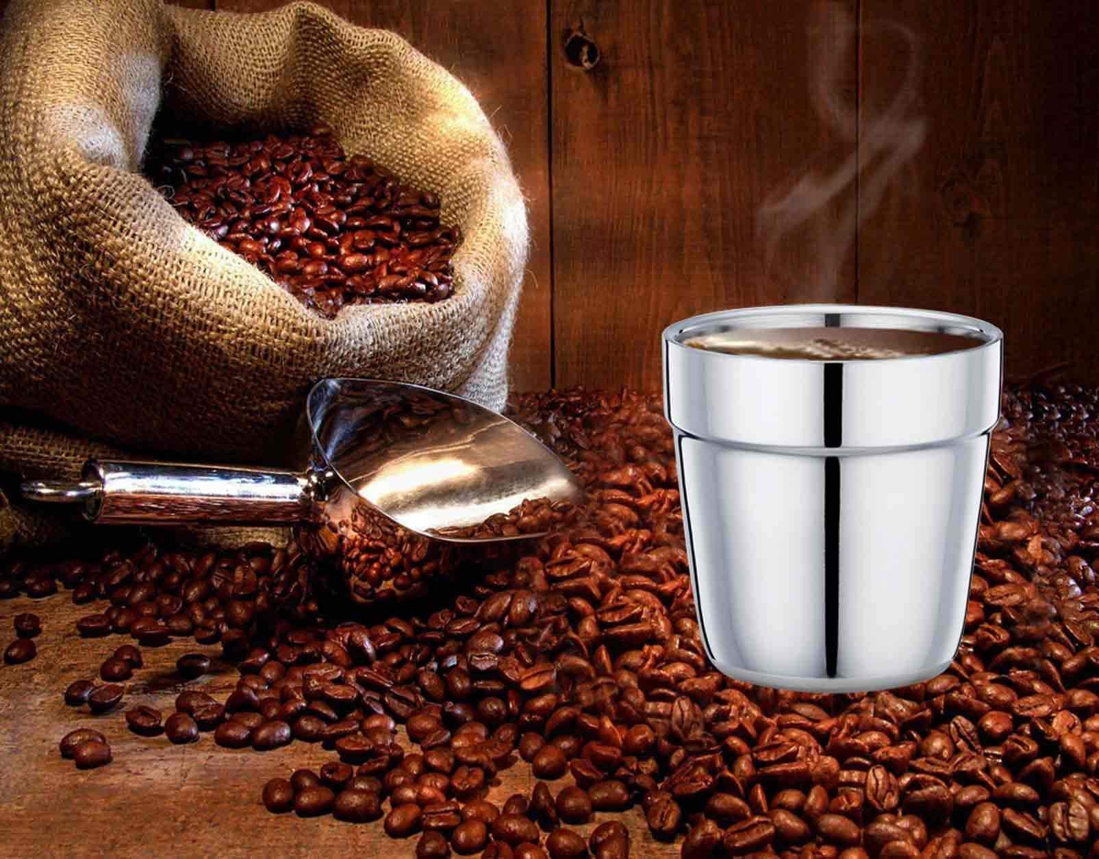 Teamfar Coffee Cup Espresso Cup Mug Set Of 4, Double Wall Stainless Steel Tea Cups, Reusable & Stackable, Mirror Finish & Dishwa